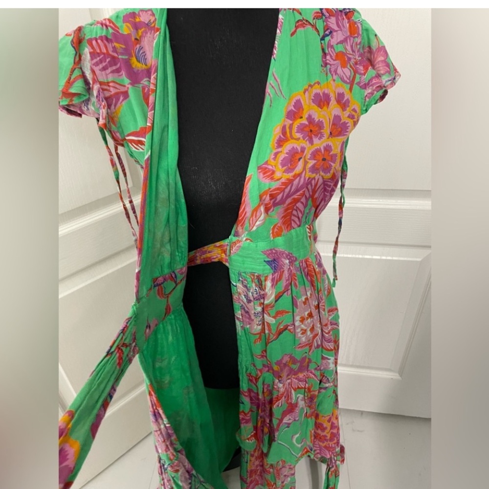 Banjanan Mercy wrap midi dress tropical feminine size S fits S/M boho palm beach - Picture 6 of 6